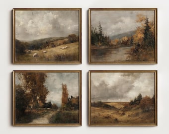 Moody Autumn Landscape Art Set, Vintage Fall Countryside Printable Paintings, English Country Gallery Wall Decor Digital Download S4-26
