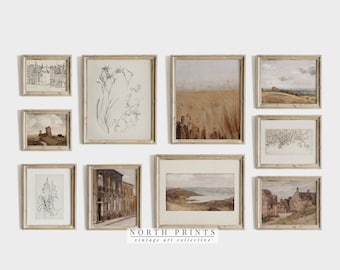 Neutral Gallery Wall Art Print SET of 10 | Vintage Warm Tone Fall Home Decor | Digital PRINTABLE | S10-7