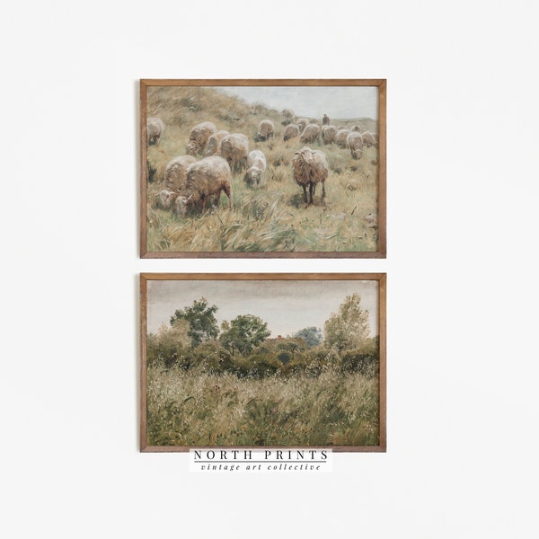 Vintage Country Farmhouse Print SET | Landscape Paintings | Sheep PRINTABLE | Rustic Nursery Decor | S2-15