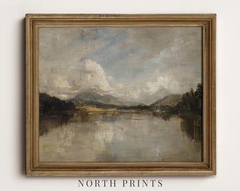 Vintage Lake Landscape Print,  Antique Mountain Coastal Wall Art, Rustic Wall Decor PRINTABLE Digital Art Download 13-143