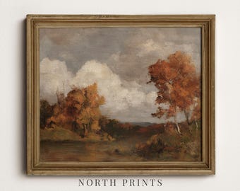 Autumn Country River Landscape Printable Art, Heritage Fall Woodland Wall Decor, Digital Art Download A2-04