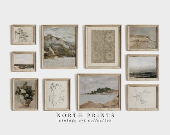 Neutrale Franse kustgalerij muurkunst vintage | PRINTBARE SET van 10 | Digitaal DOWNLOAD | S10-15