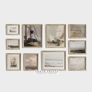 Vintage Nautical Gallery Wall Print SET of 10 | Neutral Coastal Home Decor PRINTABLE | North Prints | S91