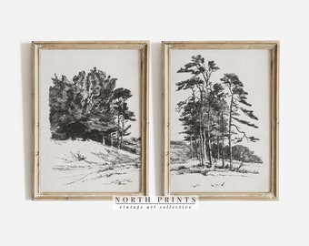 Rustic Tree Sketch Print Set: Neutral Landscape Art (Digital Download Printable) S2-83
