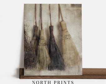 Rustic Witch Broom Print: Vintage Autumn Halloween Farmhouse Wall Art PRINTABLE Digital Download A-63