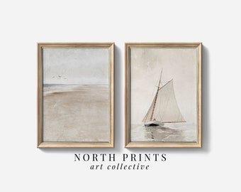 Coastal Sailboat Prints: Vintage Beach House Art Set (Digital Download)