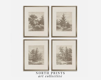 Neutral Landscape Sketch Art Prints: Rustic Gallery Wall Set (Digital Printable Download) S4-23