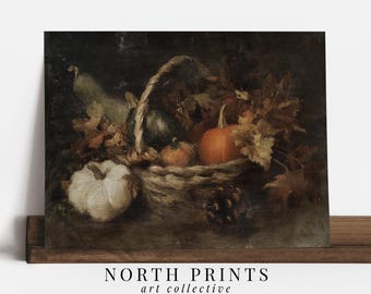 Vintage Fall Harvest Printable, Rustic Pumpkin Still Life, Country Autumn Dining Room Wall Art Digital Download A2-06