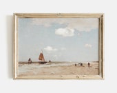 Beach Painting Vintage Sailboat Oil Painting Decor Antique Nautical PRINTABLE Art Print Beach Cottage 72