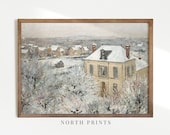 Vintage Winter Print Victorian Village Oil Painting PRINTABLE Holiday Christmas Wall Decor 271