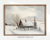 Rustic Winter Oil Painting Vintage Print Antique Christmas PRINTABLE Wall Art 286
