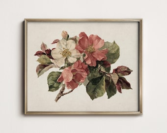 Burgundy Floral Botanical Print: Vintage Farmhouse Wall Art (Digital Download PRINTABLE) 9-175