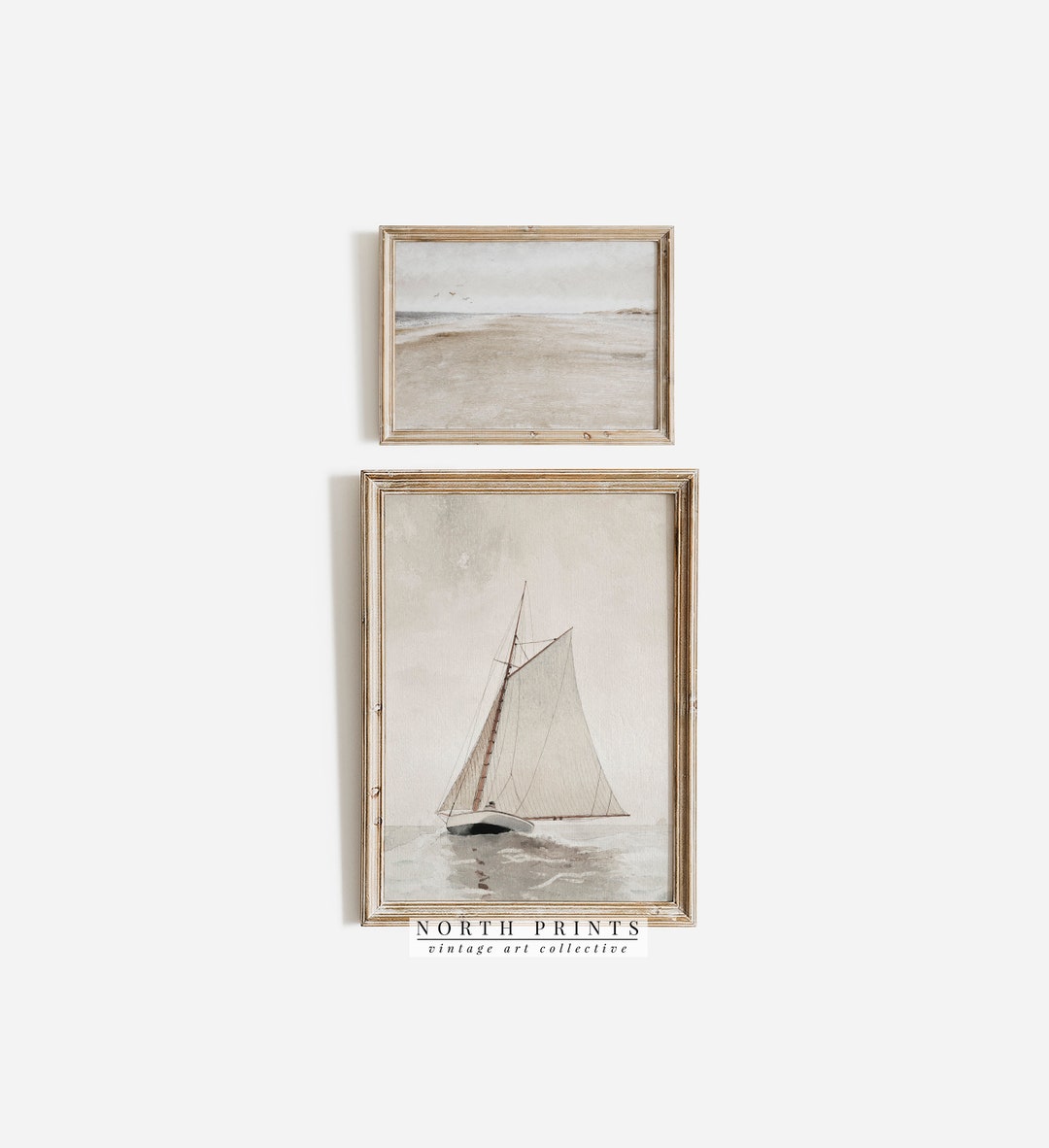 Coastal Gallery Wall Art Set: Vintage Sailboat & Seaside Prints ...