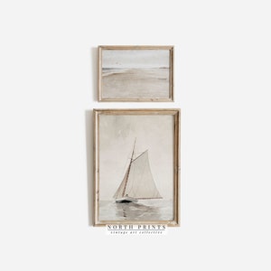 Coastal Gallery Wall Art Set: Vintage Sailboat & Seaside Prints (Digital Download Printable) S2-107