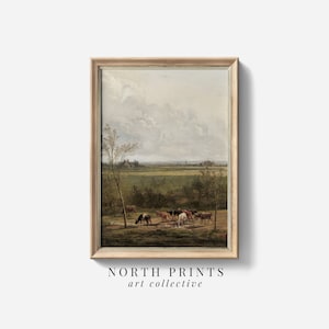 Country Farmhouse PRINTABLE Vintage Painting | Landscape with Cows Wall Art Print | Digital Download North Prints 6-89