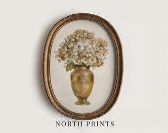 Victorian Botanical Print, Antique Hydrangea Bouquet, Neutral Floral Printable, Vintage English Home Decor, Digital Art Download 13-184