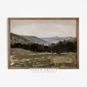 Rustic Landscape Oil Painting | Moody Mountain Print | Forest Wall Art Digital PRINTABLE | 1046 image 3