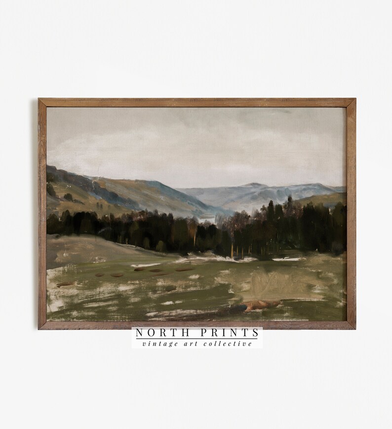 Rustic Landscape Oil Painting | Moody Mountain Print | Forest Wall Art Digital PRINTABLE | 1046 image 3