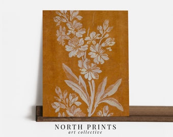 Vintage Textile Art, Burnt Orange Botanical Tapestry Print Digital PRINTABLE North Prints 3-103