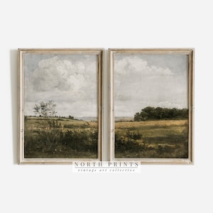 Vintage Landscape Sketch Art Prints: Farmhouse Split Panel Set (Digital Download) S2-88