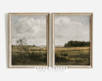 Set of Two Vintage Landscape Split Panel Art Prints | Large Wall Art | North Prints | PRINTABLE Digital Downloads | S2-88