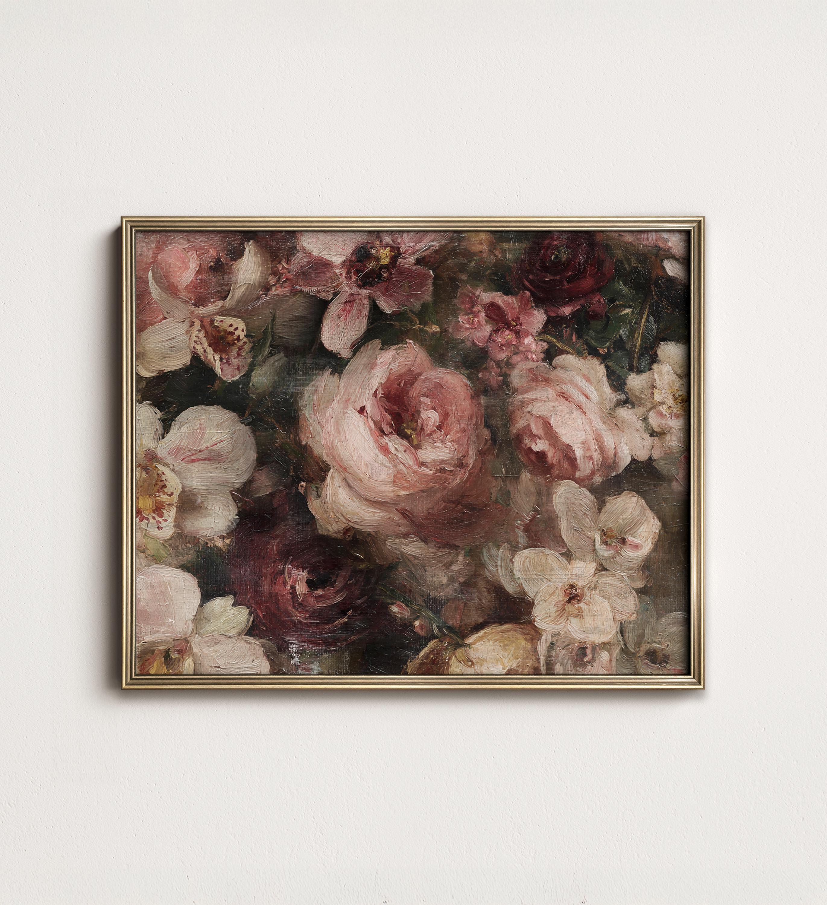 Dark Romantic Floral Art Print, Vintage Rose Still Life Painting in ...