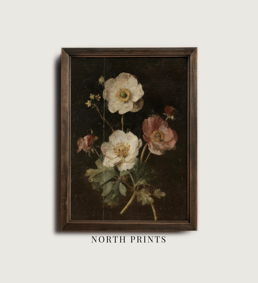 Antique Dark Floral Painting, Moody French Botanical Wall Art ...
