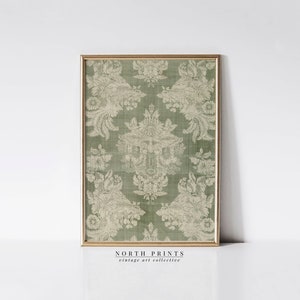 Muted Green Tapestry Wall Art | Vintage Textile PRINTABLE | Modern Farmhouse Download | 1026