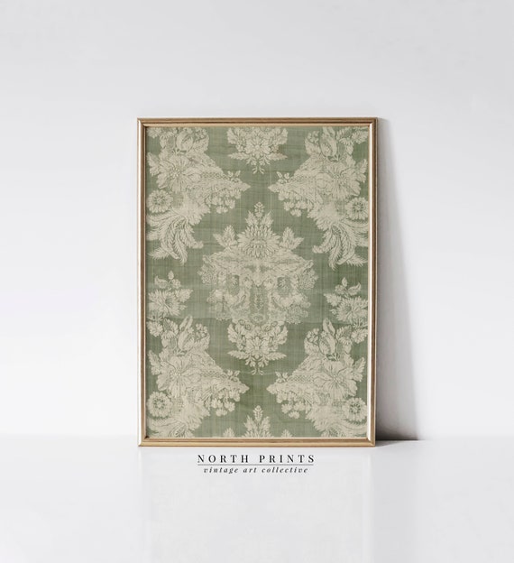 Muted Green Tapestry Wall Art | Vintage Textile PRINTABLE | Modern Farmhouse Download | 1026