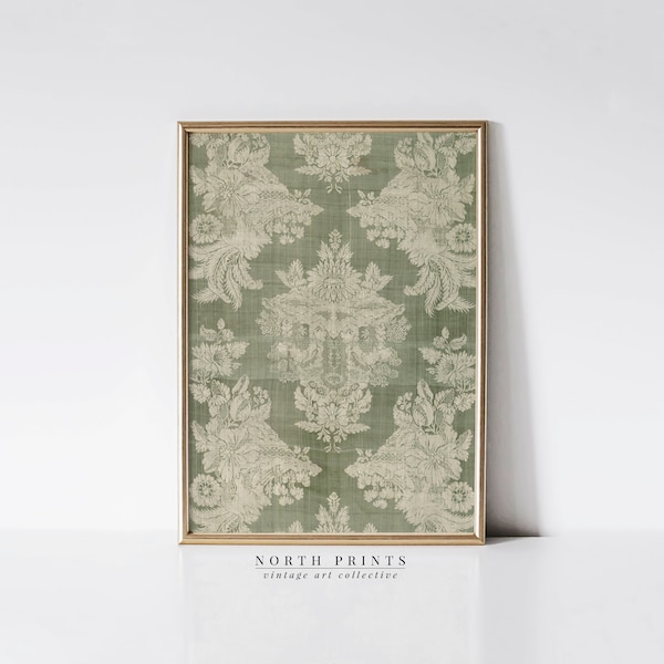 Muted Green Tapestry Wall Art | Vintage Textile PRINTABLE | Modern Farmhouse Download | 1026