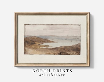 Rustic Coastal Print | Vintage Seascape Scenery Painting | Warm Brown Tones Digital PRINTABLE | 3-183