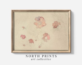 Girls Room Antique Botanical Pink and Cream Watercolor Painting | Bedroom Art PRINTABLE Digital Wall Art North Prints | 6-22