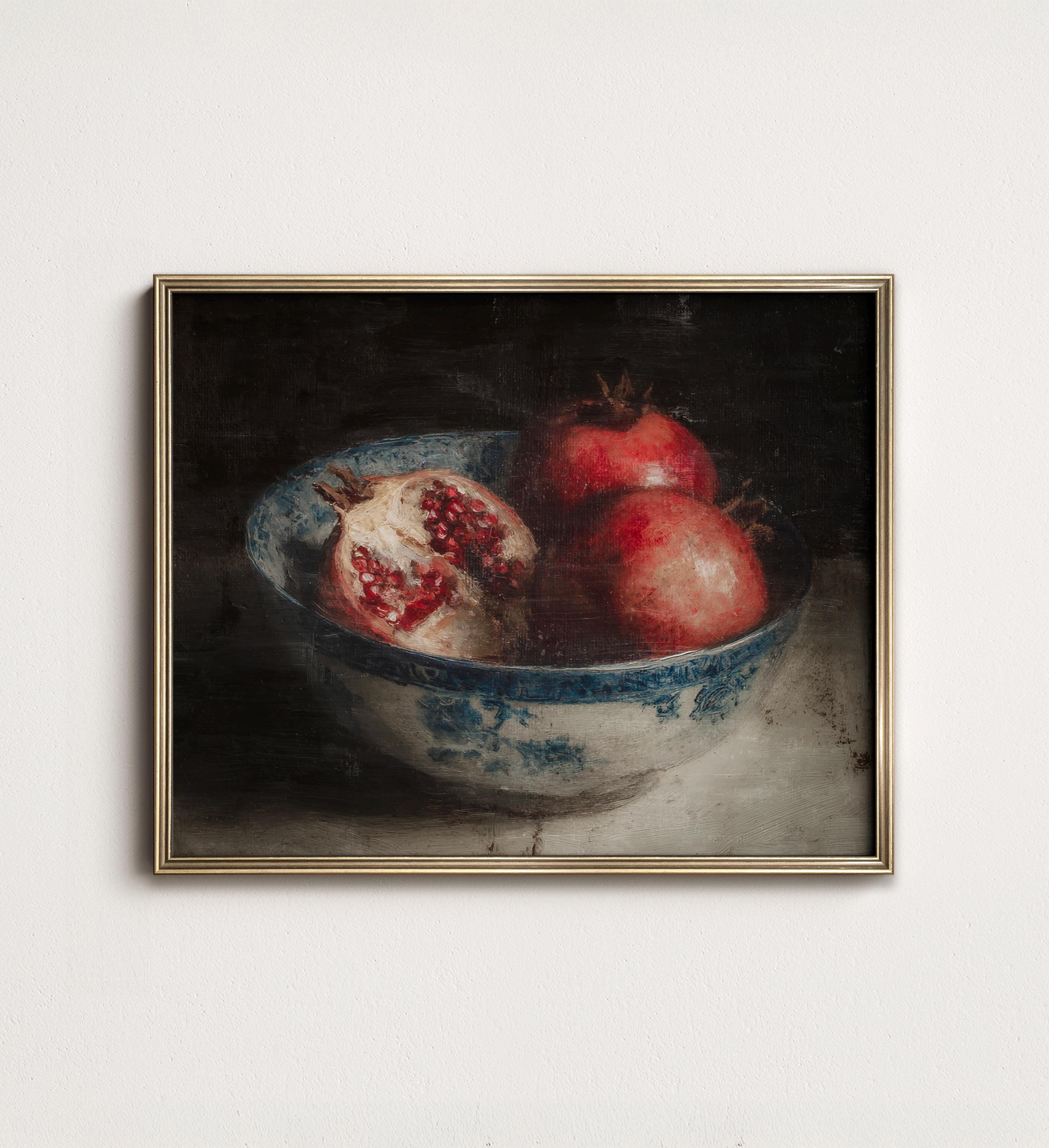 ザクロの静物画：雰囲気のあるキッチンダイニングルームの印刷可能な