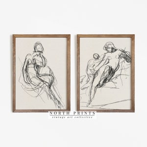 Vintage Abstract Portrait Sketch Art Print Set or Two | Minimalist Drawings | Digital PRINTABLE #S2-22