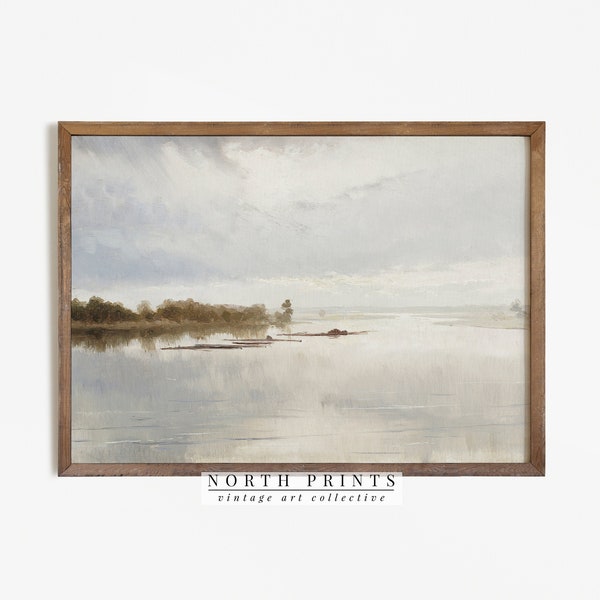 Muted Tonal River Painting | Neutral Landscape Print | Downloadable Digital Art PRINTABLE | 4-22