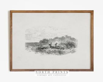 Vintage Deer Sketch | Woodland Landscape Drawing PRINTABLE Digital Antique Print | 779