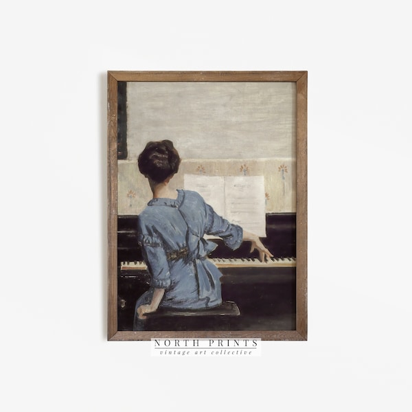 Vintage Oil Painting PRINTABLE | Female Pianist Antique Farmhouse Musician Downloadable | 1152