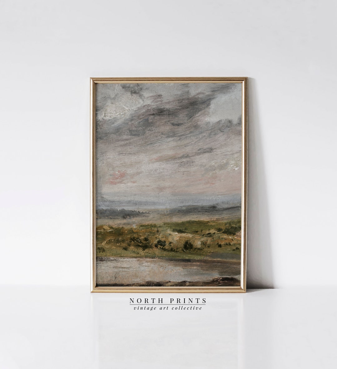 Moody Vintage Countryside Landscape Oil Painting | Kitchen Shelf Decor ...