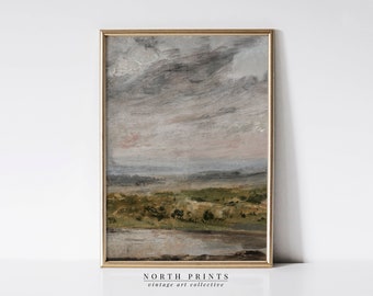 Moody Vintage Countryside Landscape Oil Painting | Kitchen Shelf Decor | PRINTABLE Download | 1167