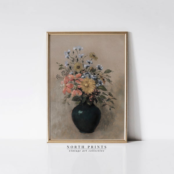 Wild Flower Still Life Painting | Neutral Vintage Wall Art | PRINTABLE Downloadable | 1143