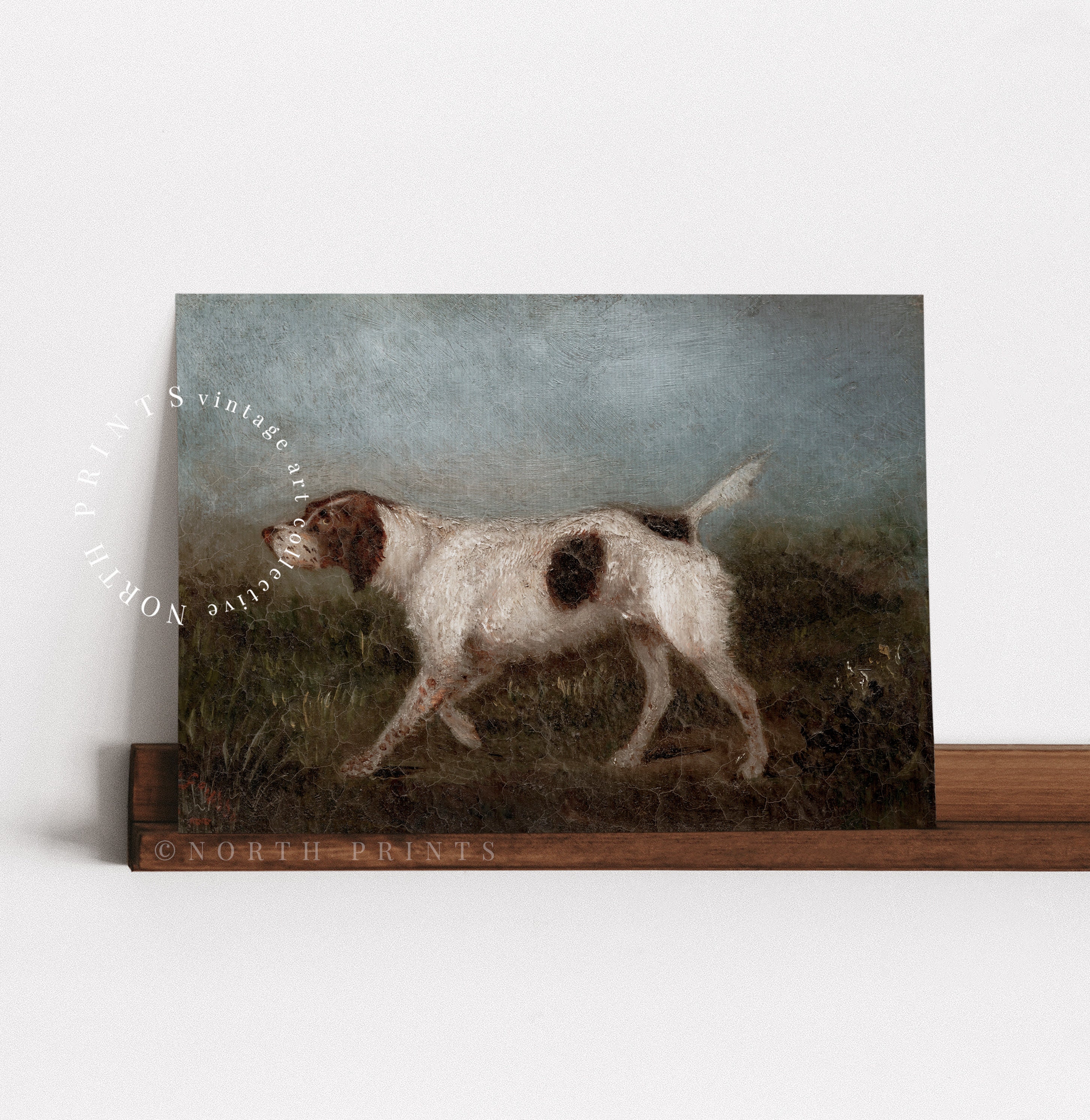 ヴィンテージ狩猟犬の油絵：キャビンの壁アート（デジタルダウンロード