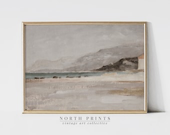 Vintage Italy Costal Landscape Painting | Tonal Muted Art Print | Digital PRINTABLE Download | 1074