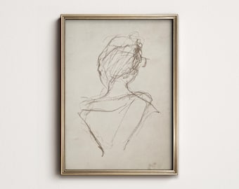 Neutral Woman Sketch Art Print: Minimalist French Country Decor (Digital Download PRINTABLE) SK1-149