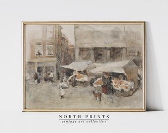 Flower Market Vintage Watercolor Painting | Neutral Living Room Wall Decor | North Prints | PRINTABLE | 547