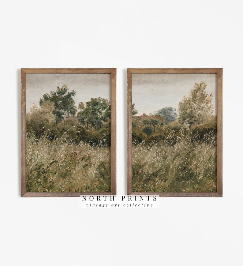 Vintage Landscape Print SET of Two | Antique Field Paintings | Split Panel Digital PRINTABLE | S2-18 