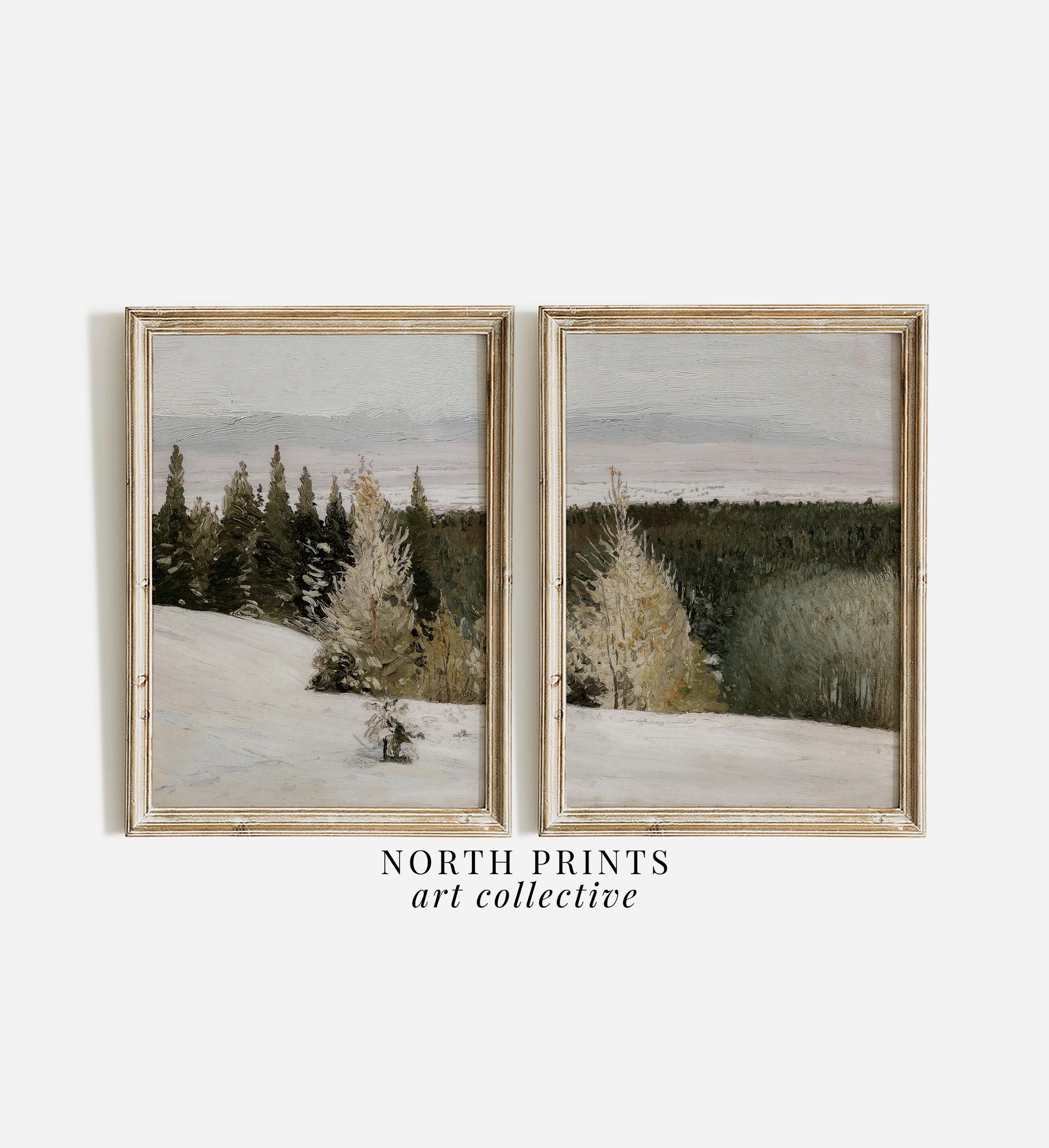 Vintage Winter Landscape Art Print Set: Holiday Wall Decor