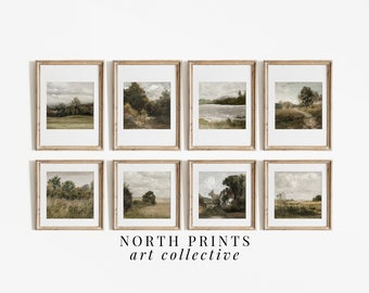 Vintage Gallery Wall SQUARE Art Print Set of Eight | Summer Country Landscape Paintings | North Prints PRINTABLE Download | S8-11