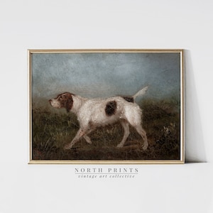 Vintage Hunting Dog Oil Painting PRINTABLE | Brown and Blue Tones Cabin Wall Art | DIGITAL Downloadable | North Prints | 6-05