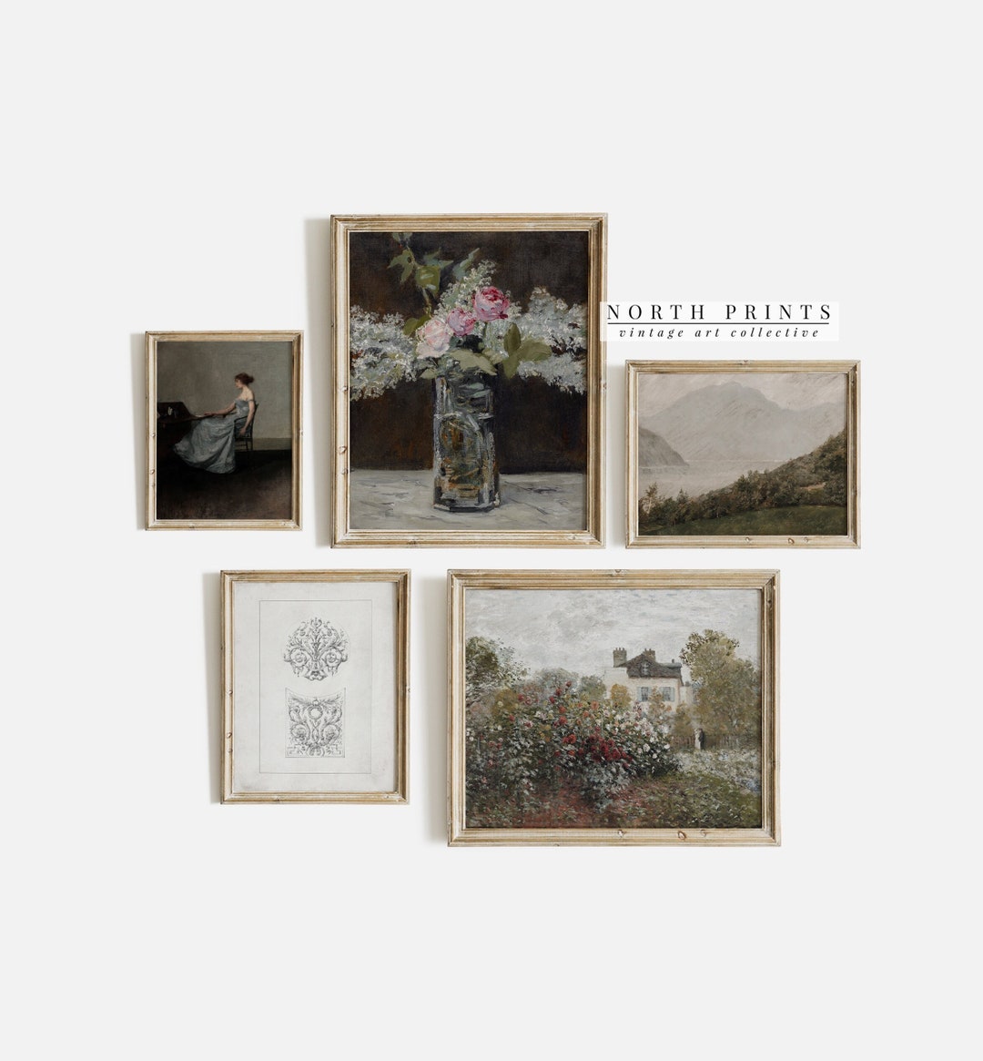 French Gallery Wall Prints Antique Muted Tones Print SET of 5 Digital ...