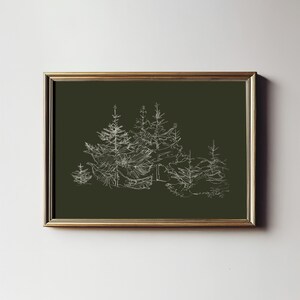 Winterdennenboom Sketch Art Print: groen vakantiedecor (afdrukbare digitale download) W-204